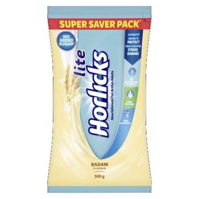 Horlicks Lite Badam Flavour Health & Nutrition Drink Powder Pouch, 450g