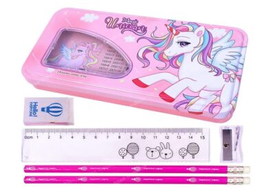 Unicorn Geometry Box Set with 2 Pencil 1 Sharpener 1 Eraser 1 Scale Pencil Case