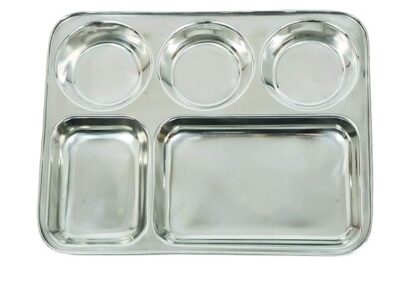 Stainless Steel Lunch/Dinner Plate/Bhojan Thali 5 in 1 Compartments (Tray)