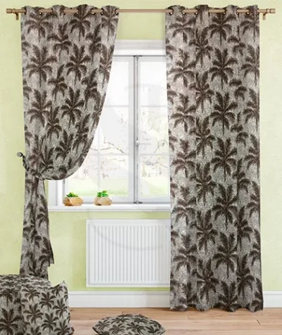 Door Curtains - Tree Polyester Print Fast Color Brown Curtains, 7 feet