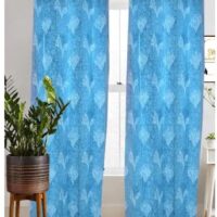 Door Curtains - Polyester Print Fast Color Floral, Blue Door Curtains, 7 feet